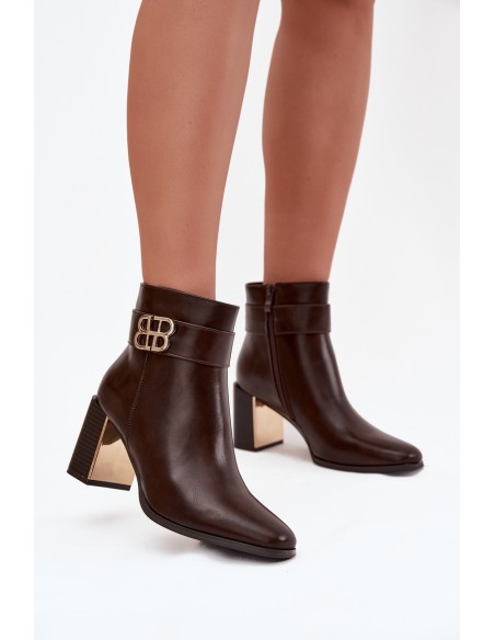 Women's Ankle Boots On Heel With Strap And Gold Detail Chocolate Galinne