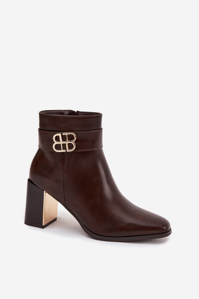 Women's Ankle Boots On Heel With Strap And Gold Detail Chocolate Galinne 2