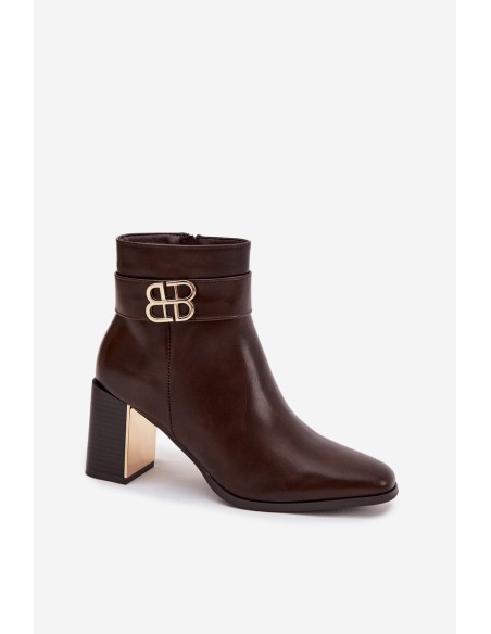 Women's Ankle Boots On Heel With Strap And Gold Detail Chocolate Galinne