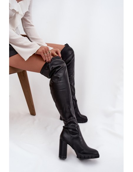 Women's knee-high boots on heel eco leather black Tahlina