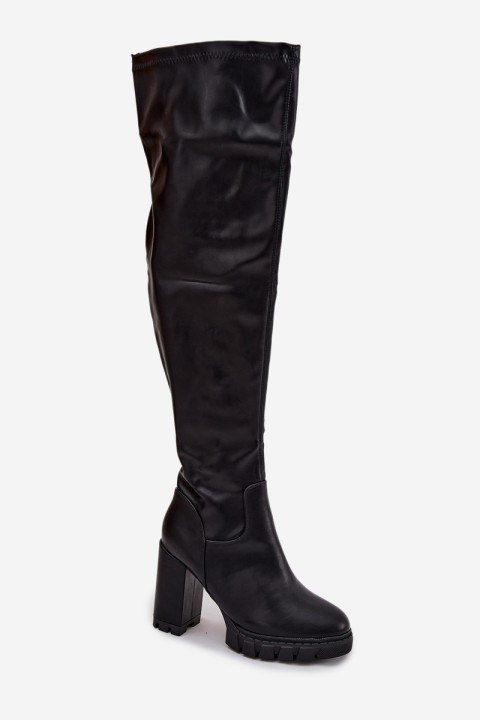 Women's knee-high boots on heel eco leather black Tahlina