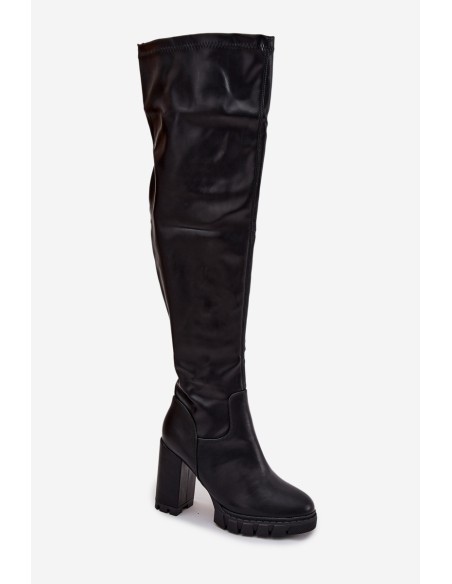 Women's knee-high boots on heel eco leather black Tahlina