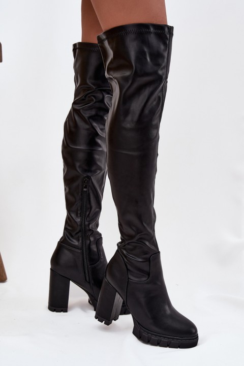 Women's knee-high boots on heel eco leather black Tahlina