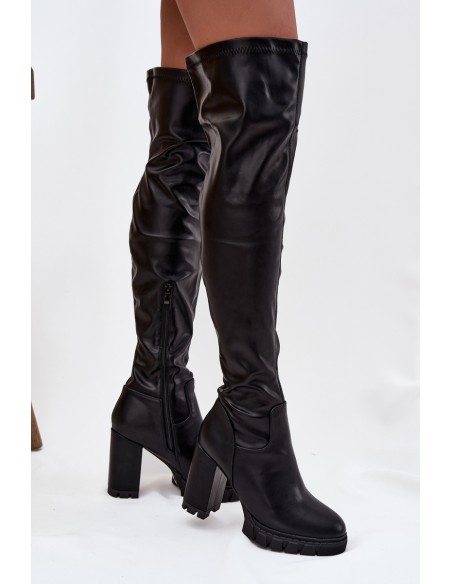 Women's knee-high boots on heel eco leather black Tahlina