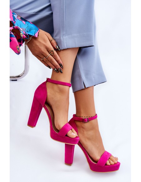 Suede Sandals On Heel Fuchsia Spectacular