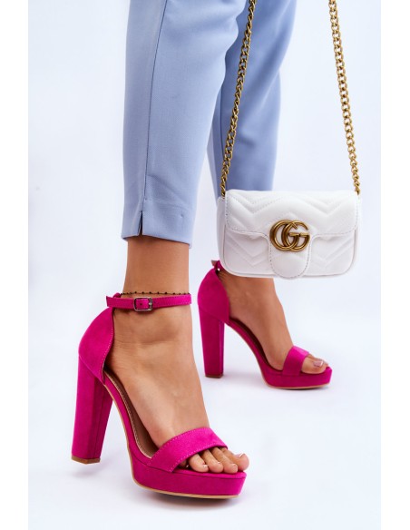 Suede Sandals On Heel Fuchsia Spectacular