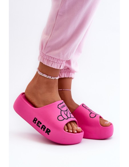 Women's Foam Slides on Chunky Sole with Bear Fuchsia Lamira