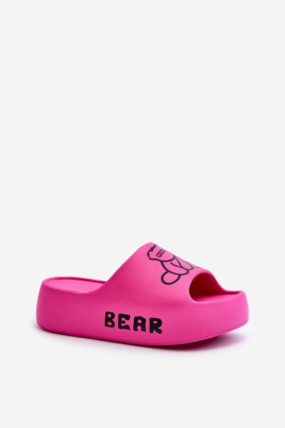 Women's Foam Slides on Chunky Sole with Bear Fuchsia Lamira 2