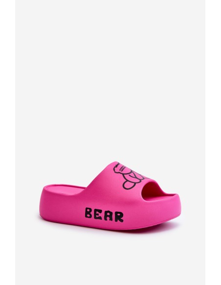 Women's Foam Slides on Chunky Sole with Bear Fuchsia Lamira