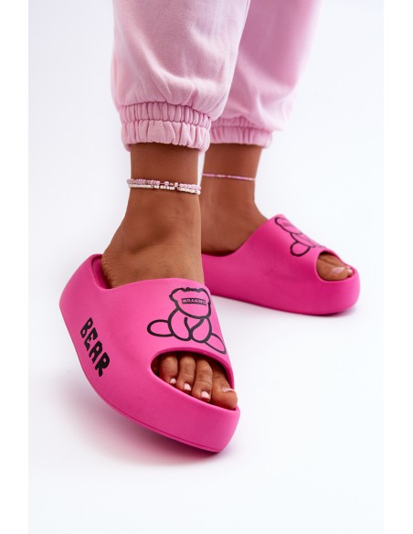Women's Foam Slides on Chunky Sole with Bear Fuchsia Lamira