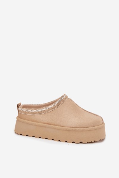 Low Women Snow Boots With Embroidery On Platform Light Beige Narirya 2