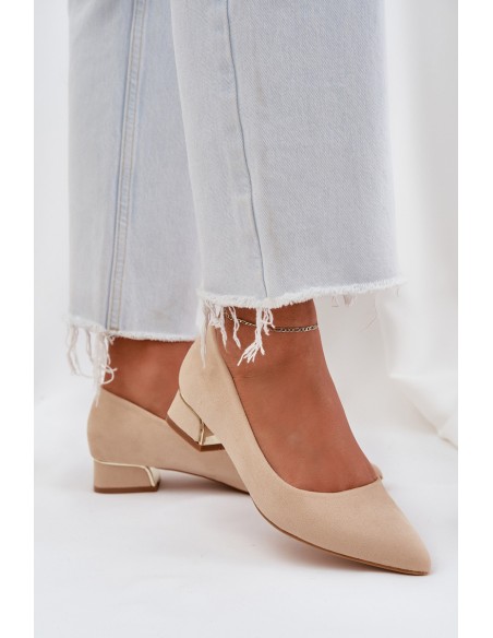 Low Heel Pumps With Pointed Toes Beige Terilara