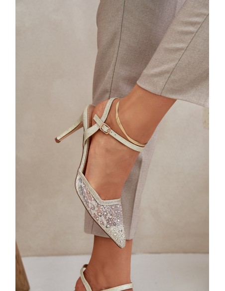Decorated High Heels With Open Heel Gold Nanadra
