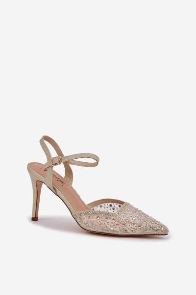 Decorated High Heels With Open Heel Gold Nanadra 2