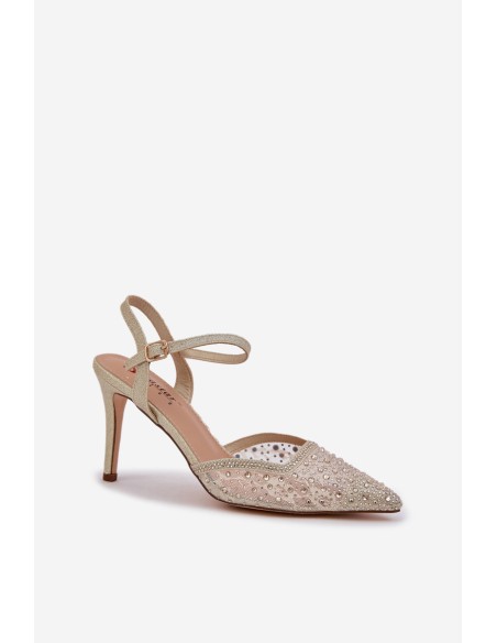 Decorated High Heels With Open Heel Gold Nanadra
