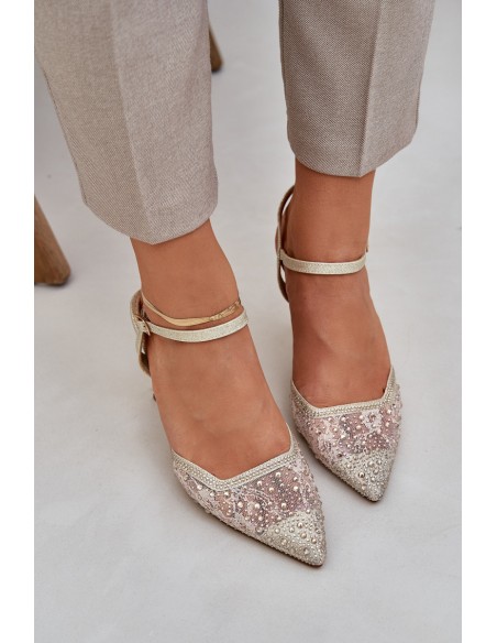 Decorated High Heels With Open Heel Gold Nanadra