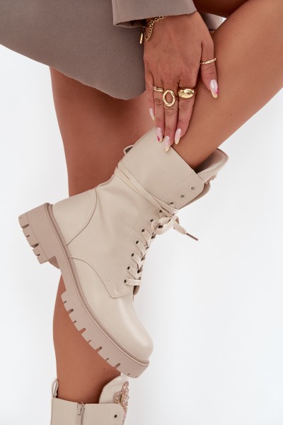 Insulated ankle boots workers with decoration beige Kelilea