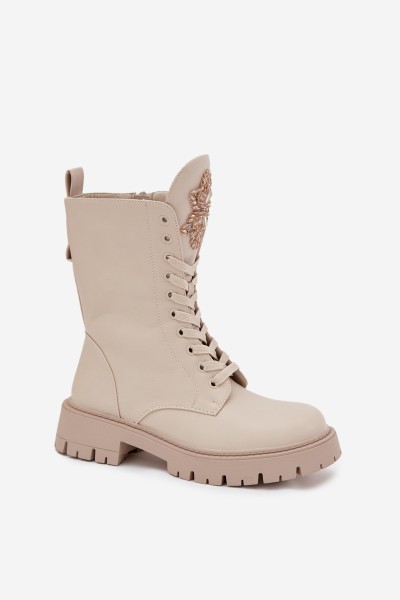 Insulated ankle boots workers with decoration beige Kelilea 2