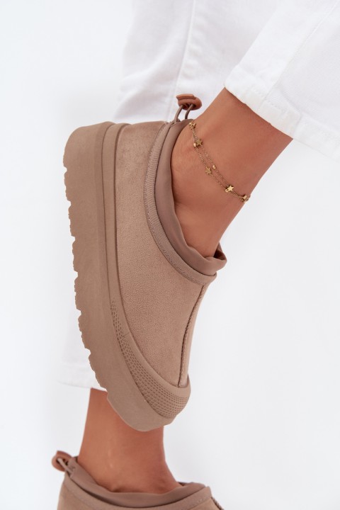 Women's Snow Boots On Platform With Low Shaft Dark Beige Izamine