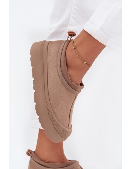 Women's Snow Boots On Platform With Low Shaft Dark Beige Izamine