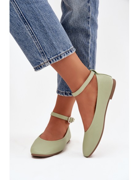 Women's Ballerinas With Strap And Clasp Green Janelor