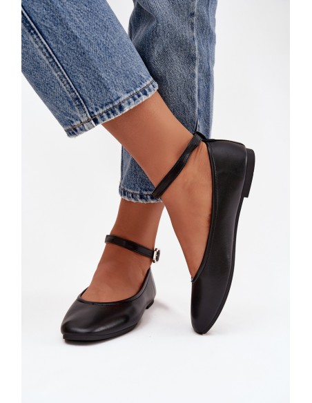 Women's Ballerinas With Strap And Clasp Black Janelor