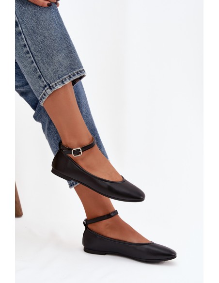 Women's Ballerinas With Strap And Clasp Black Janelor