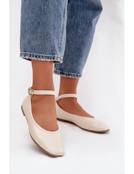 Women's Ballerinas with Strap and Buckle Beige Janelor