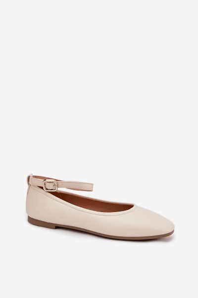 Women's Ballerinas with Strap and Buckle Beige Janelor 2