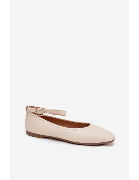Women's Ballerinas with Strap and Buckle Beige Janelor