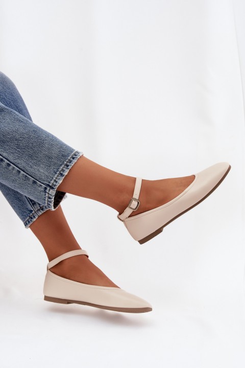 Women's Ballerinas with Strap and Buckle Beige Janelor