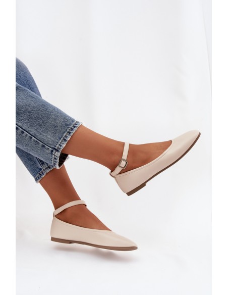 Women's Ballerinas with Strap and Buckle Beige Janelor