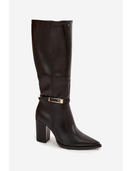 Women's High Heel Boots with Buckle Insulated Black Cirella