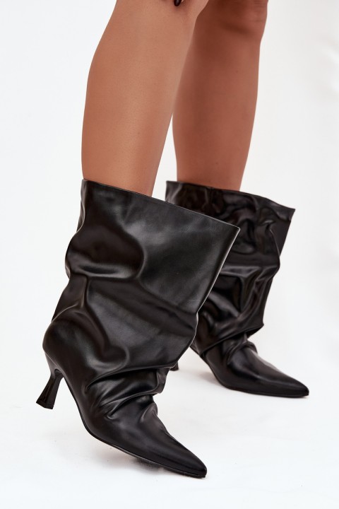 Slip-on Women's Ankle Boots With Heel And Wrinkled Upper Black Inarisse