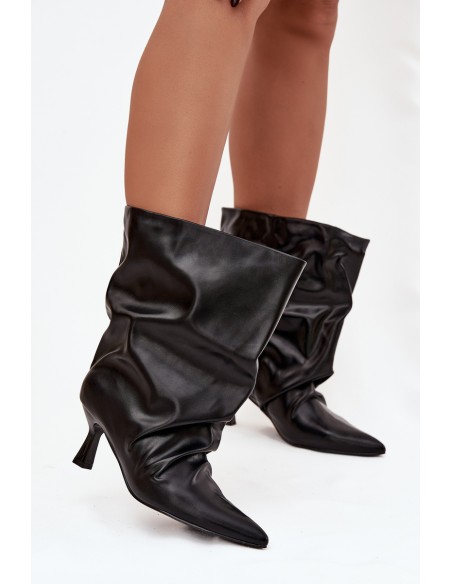Slip-on Women's Ankle Boots With Heel And Wrinkled Upper Black Inarisse