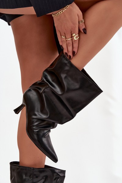 Slip-on Women's Ankle Boots With Heel And Wrinkled Upper Black Inarisse 2