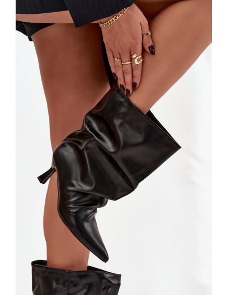 Slip-on Women's Ankle Boots With Heel And Wrinkled Upper Black Inarisse