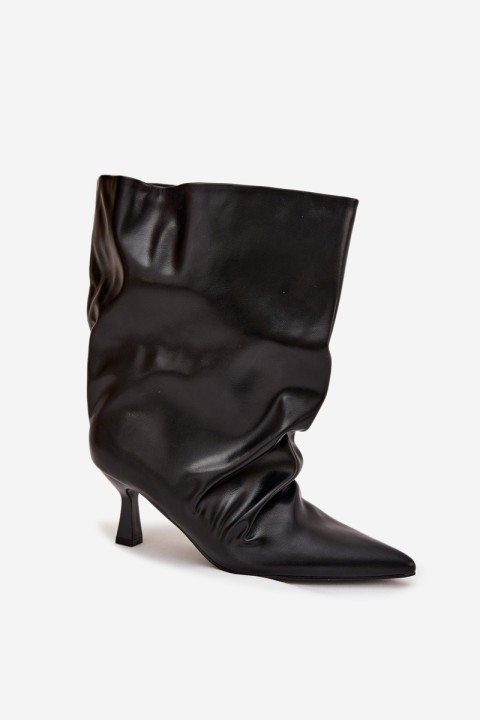 Slip-on Women's Ankle Boots With Heel And Wrinkled Upper Black Inarisse