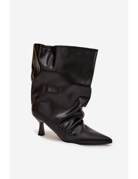 Slip-on Women's Ankle Boots With Heel And Wrinkled Upper Black Inarisse