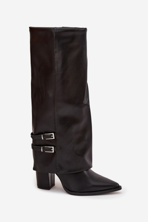 Women's Ankle Boots On Heels Turned Shaft Straps With Buckles Black Nirisa