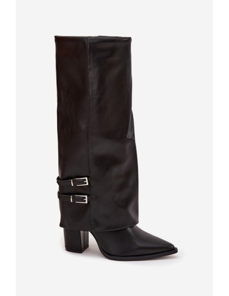 Women's Ankle Boots On Heels Turned Shaft Straps With Buckles Black Nirisa