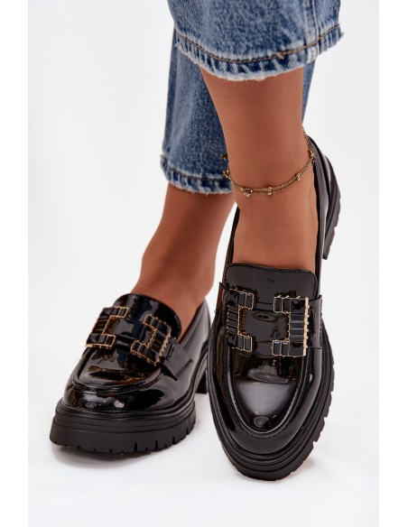 Women Leather Loafers with Decoration Black Ysandra