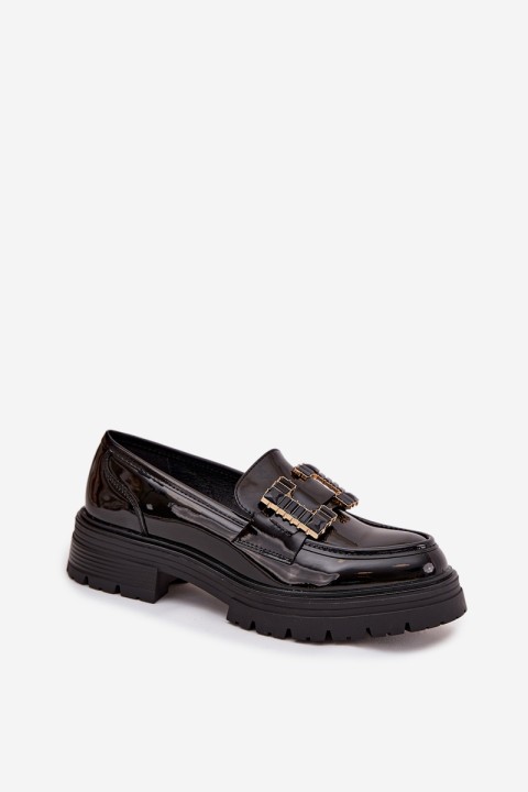Women Leather Loafers with Decoration Black Ysandra