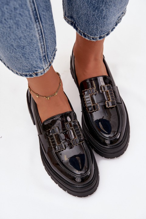Women Leather Loafers with Decoration Black Ysandra