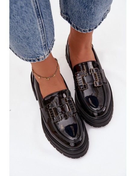 Women Leather Loafers with Decoration Black Ysandra