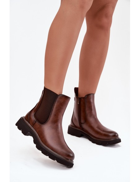 Women's winter ankle boots with zipper brown Rivelia