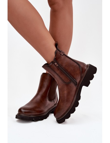 Women's winter ankle boots with zipper brown Rivelia