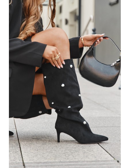 Slip-on Women's Boots with Heel Silver Decorations Black Thaliane