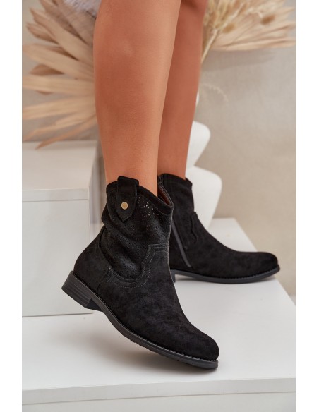 Perforated Ankle Boots On A Flat Heel S.Barski HY51-063 Black