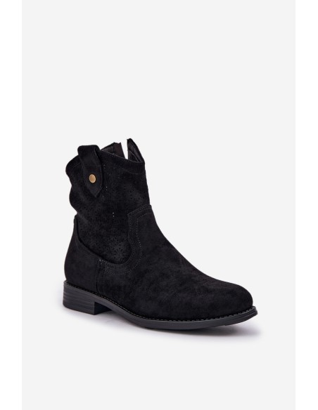 Perforated Ankle Boots On A Flat Heel S.Barski HY51-063 Black